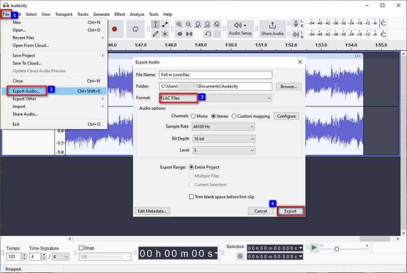 audacity soundcloud flac