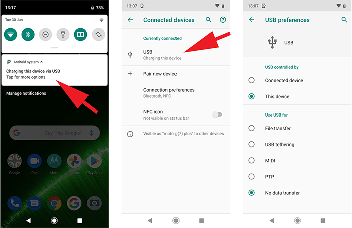 connect android via usb cable