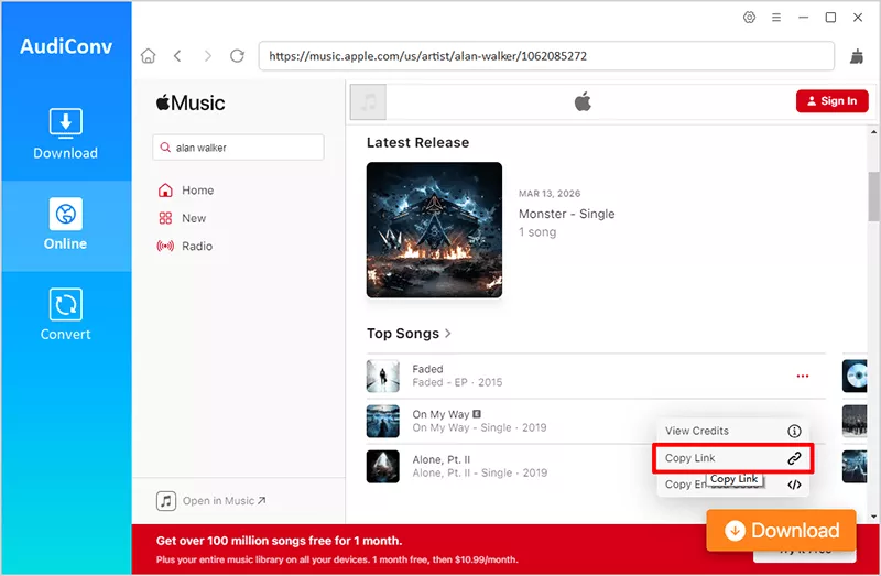 copy apple music link