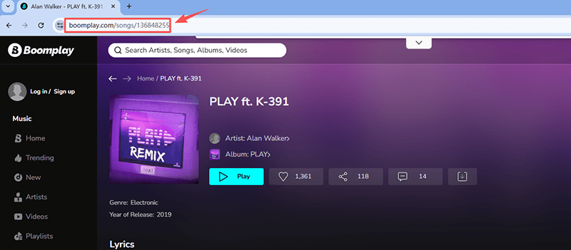 copy boomplay music url