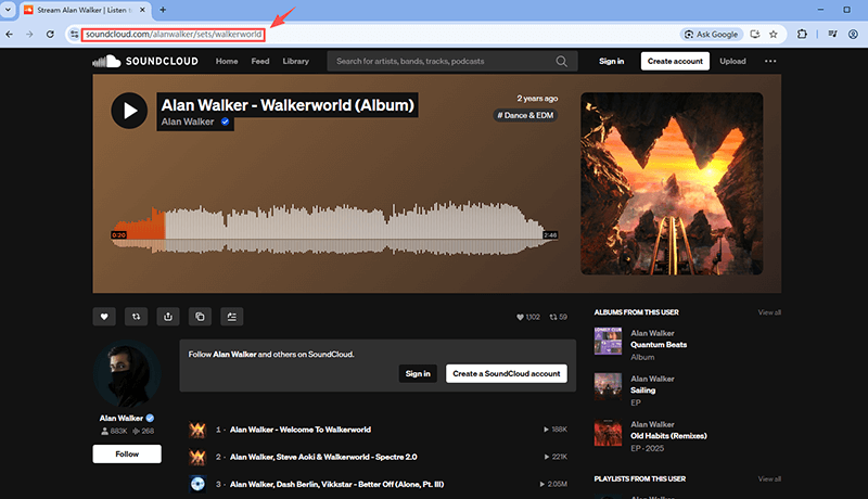 copy soundcloud playlist url