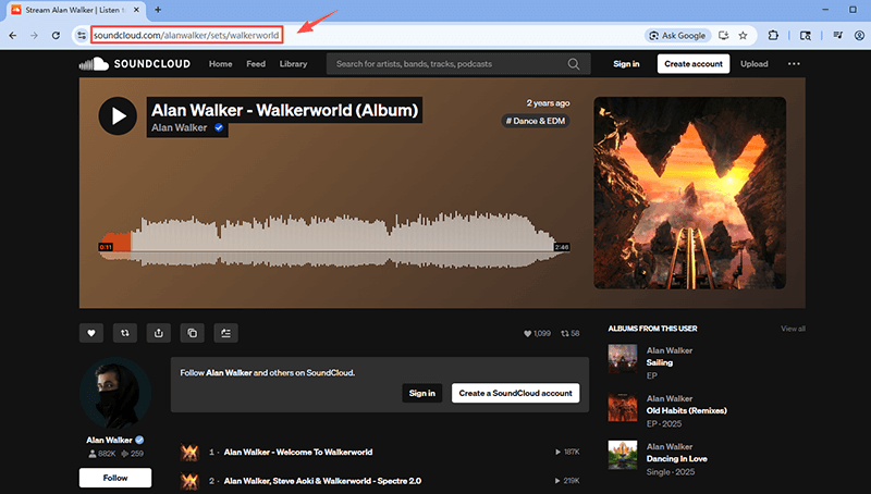 copy soundcloud playlist url