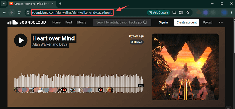 copy soundcloud track url