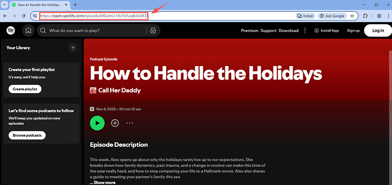 copy spotify podcast url