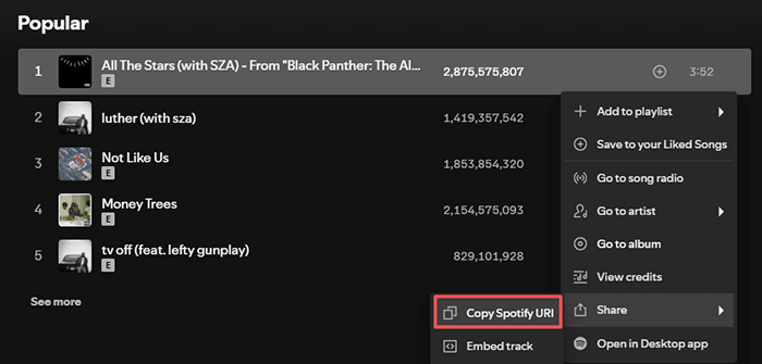copy spotify track url
