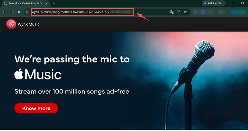 copy wynk music url