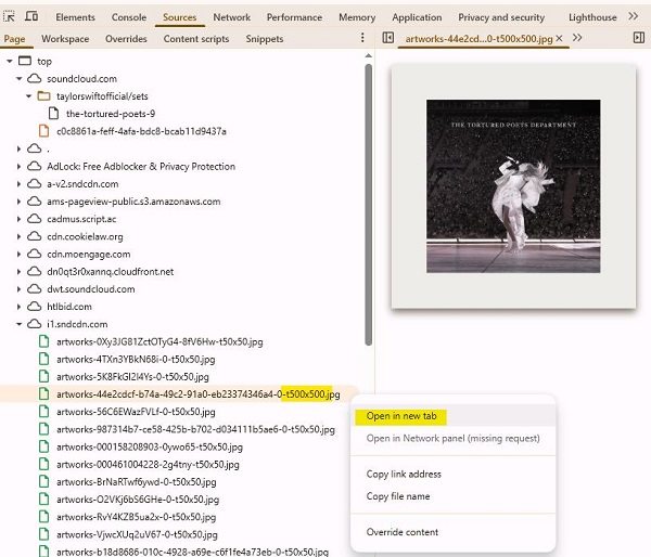 download soundcloud artwork via developer tools