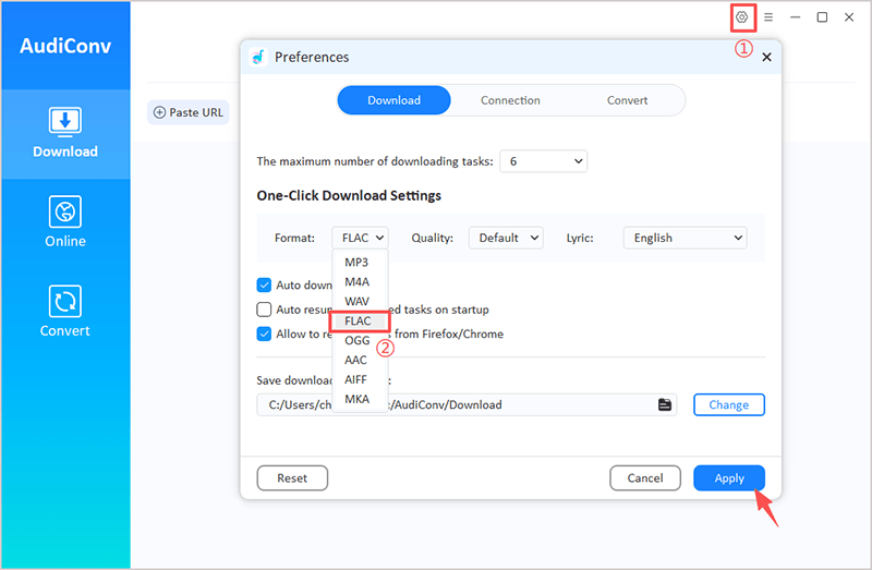 flac setting