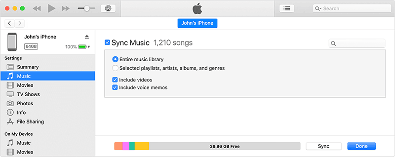 itunes click sync