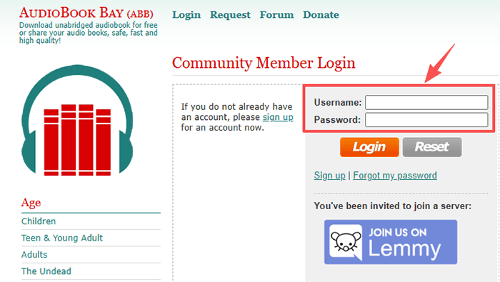 login audiobookbay account