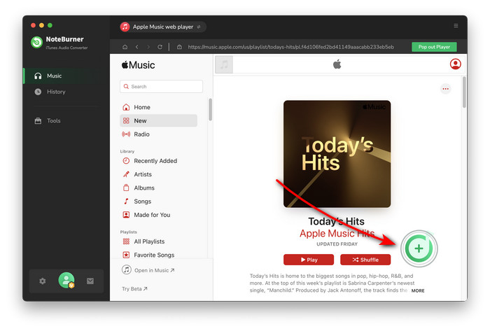 noteburner audio converter add playlist