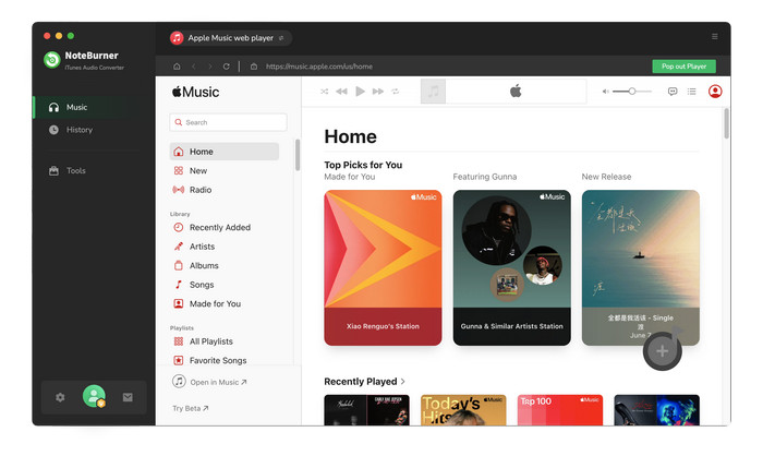 noteburner audio converter interface