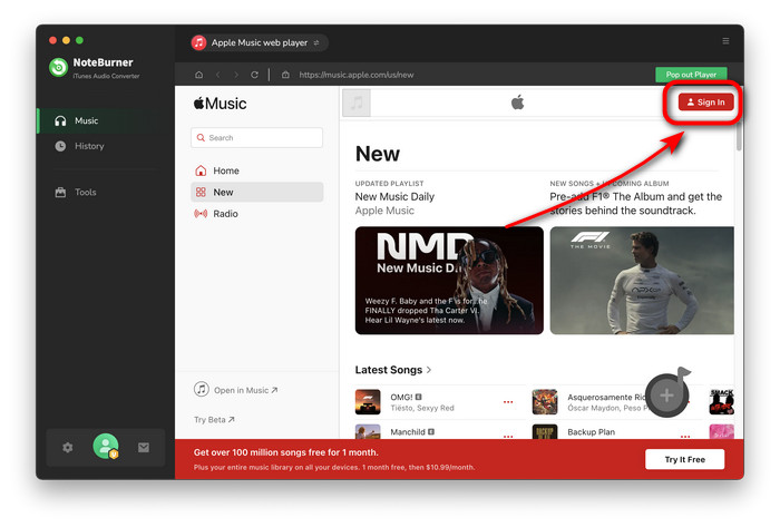 noteburner audio converter login