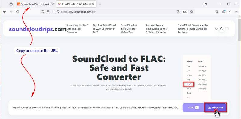paste soundcloud link to soundcloudtips