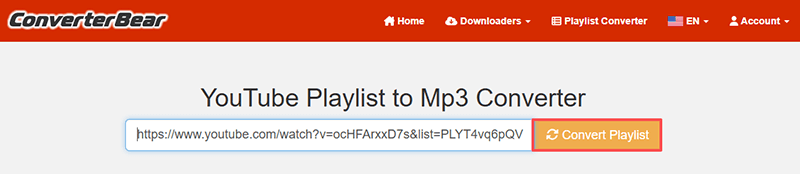 paste youtube link to converterbear