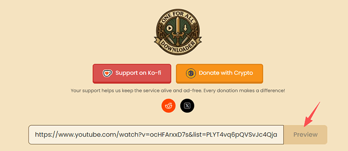 paste youtube link to oneforalldownloader