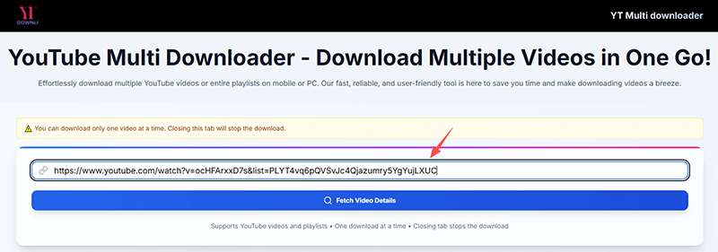 paste youtube link to ytmultidownloader
