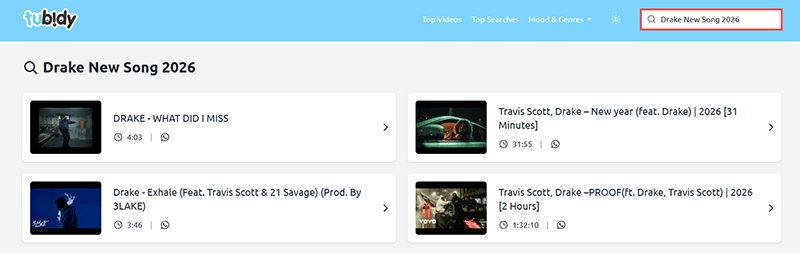 search for songs via tubidy