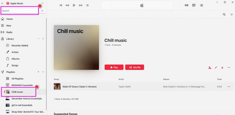 search section add to playlist apple music