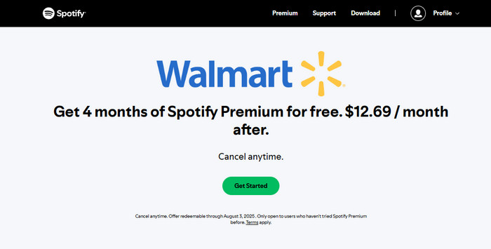 walmart free spotify premium